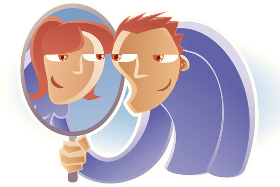 Hombre ve mujer en espejo